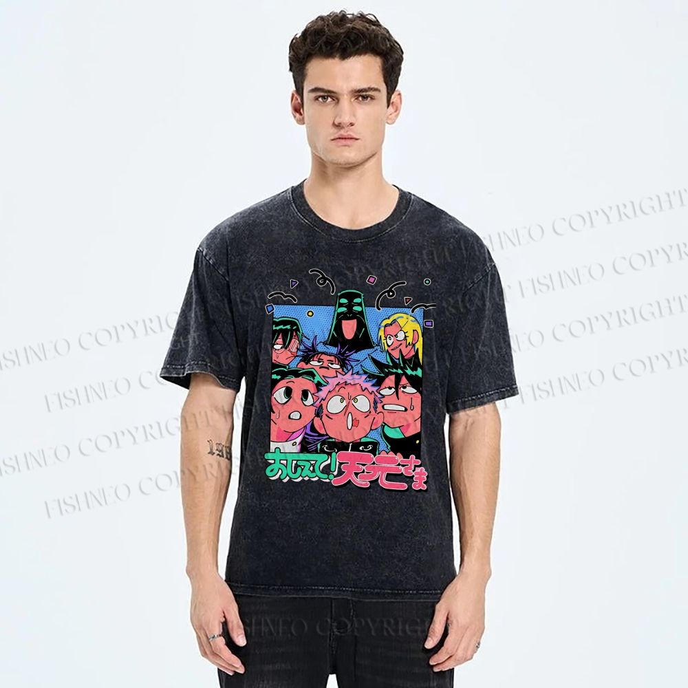 Unisex Cartoon Animation Printed Washed Tee