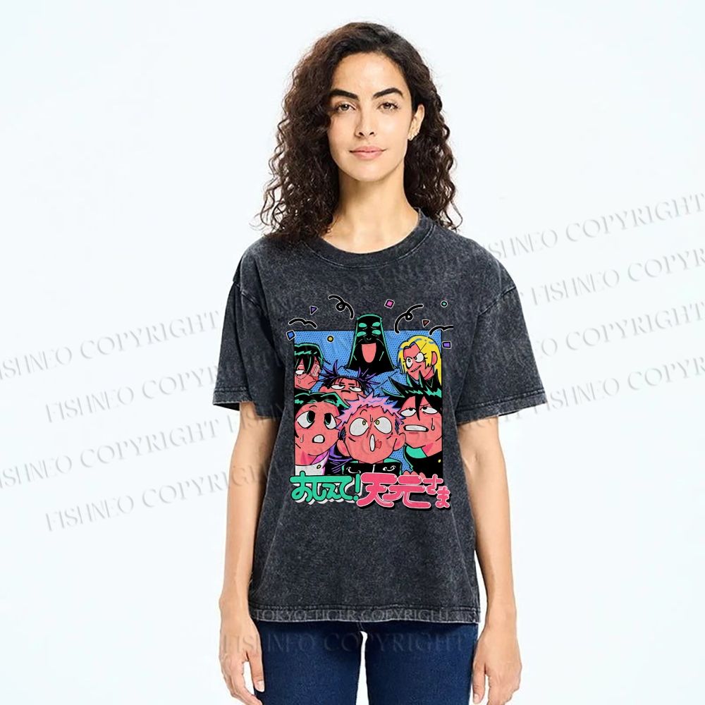 Unisex Cartoon Animation Printed Washed Tee