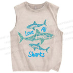 Unisex Love All Sharks Printed Washed Tank Top