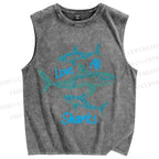 Unisex Love All Sharks Printed Washed Tank Top