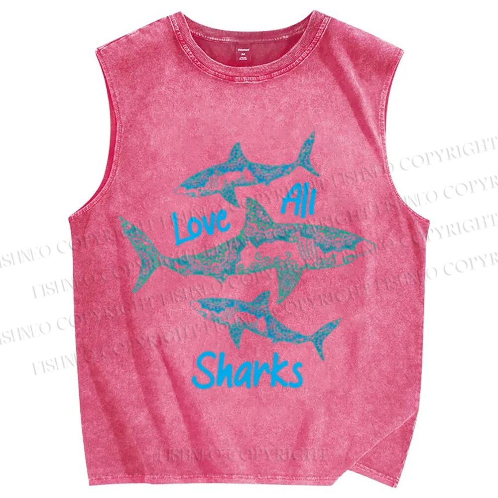 Unisex Love All Sharks Printed Washed Tank Top