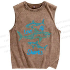 Unisex Love All Sharks Printed Washed Tank Top