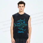 Unisex Love All Sharks Printed Washed Tank Top