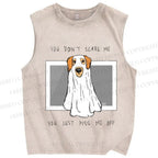 Unisex Don't Scare Me Dog Printed Washed Tank Top