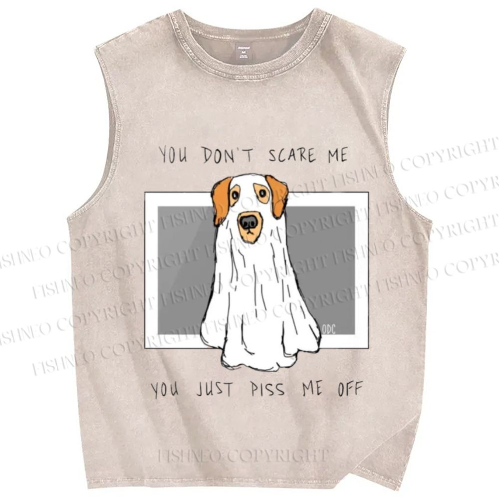 Unisex Don't Scare Me Dog Printed Washed Tank Top