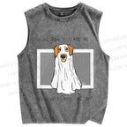 Unisex Don't Scare Me Dog Printed Washed Tank Top