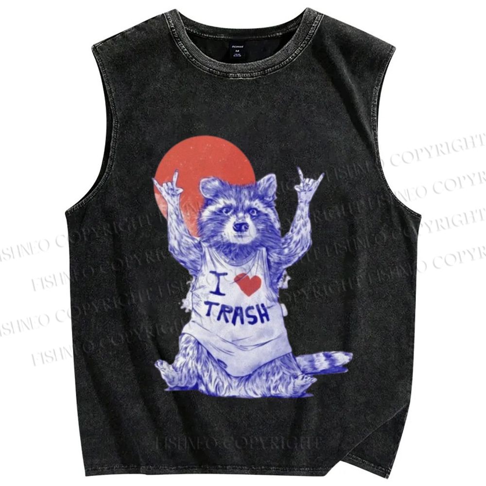 Unisex I Love Trash Raccoon Printed Washed Tank Top