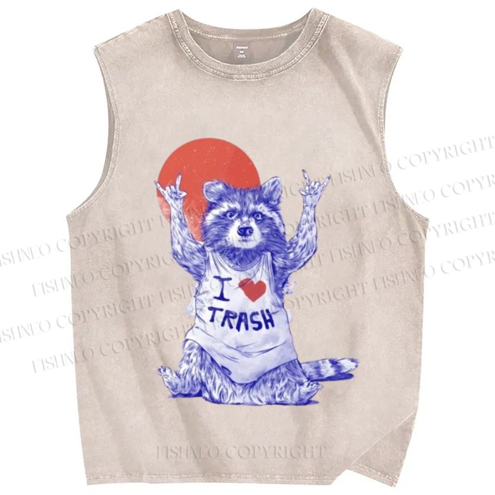 Unisex I Love Trash Raccoon Printed Washed Tank Top