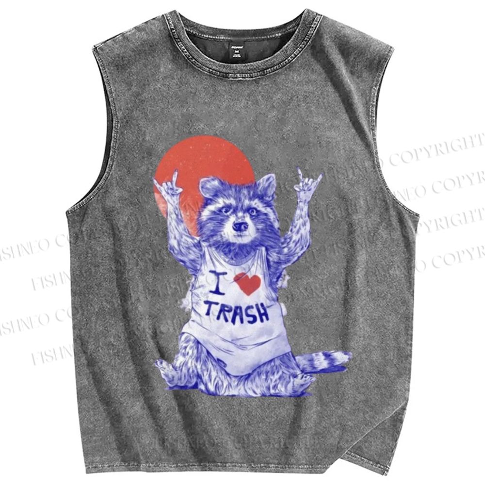 Unisex I Love Trash Raccoon Printed Washed Tank Top