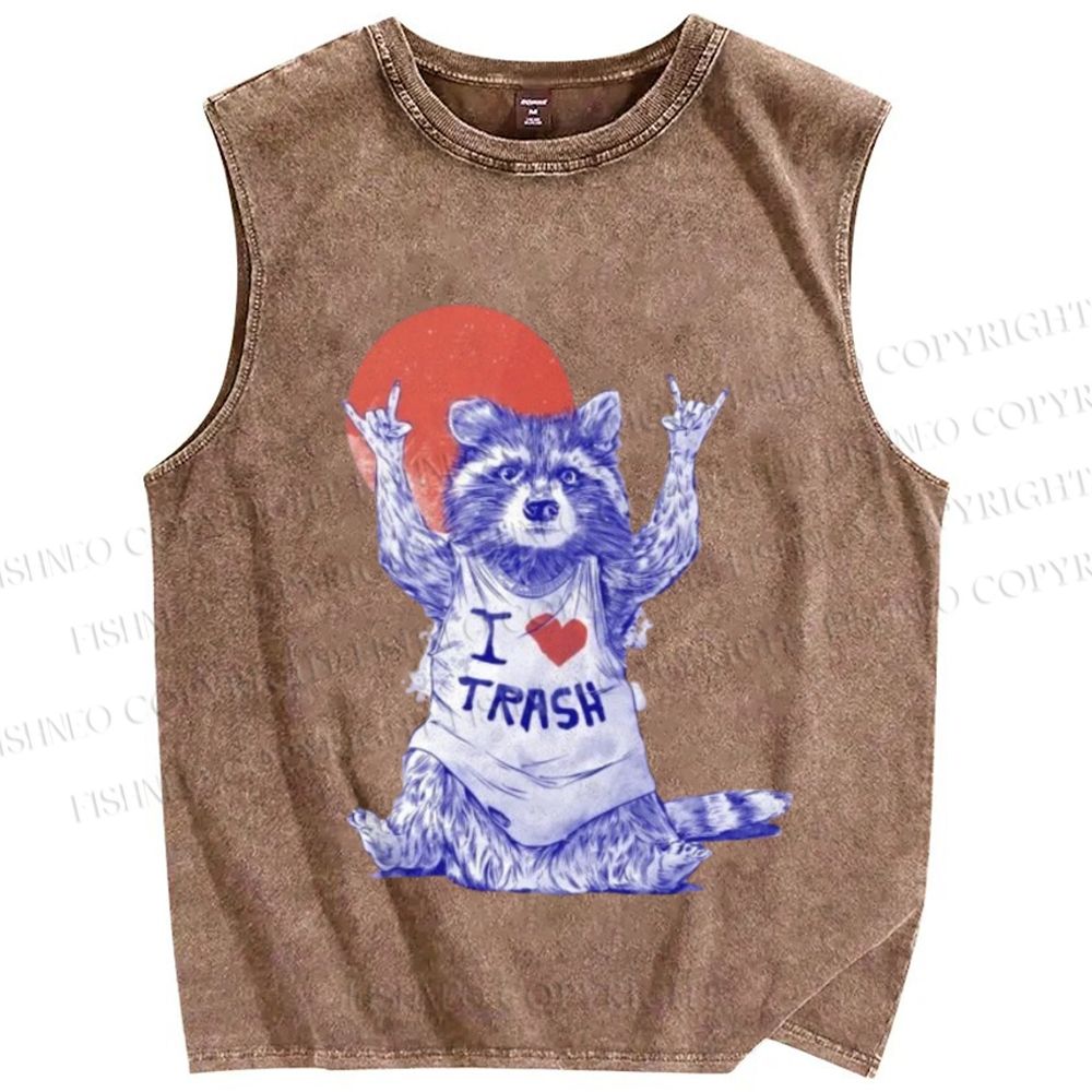 Unisex I Love Trash Raccoon Printed Washed Tank Top