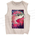 Unisex Shark Printed Washed Tank Top