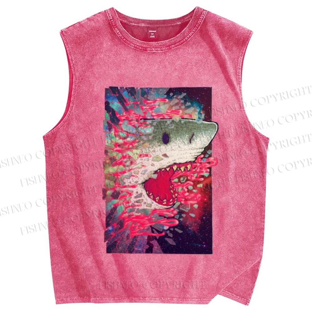 Unisex Shark Printed Washed Tank Top