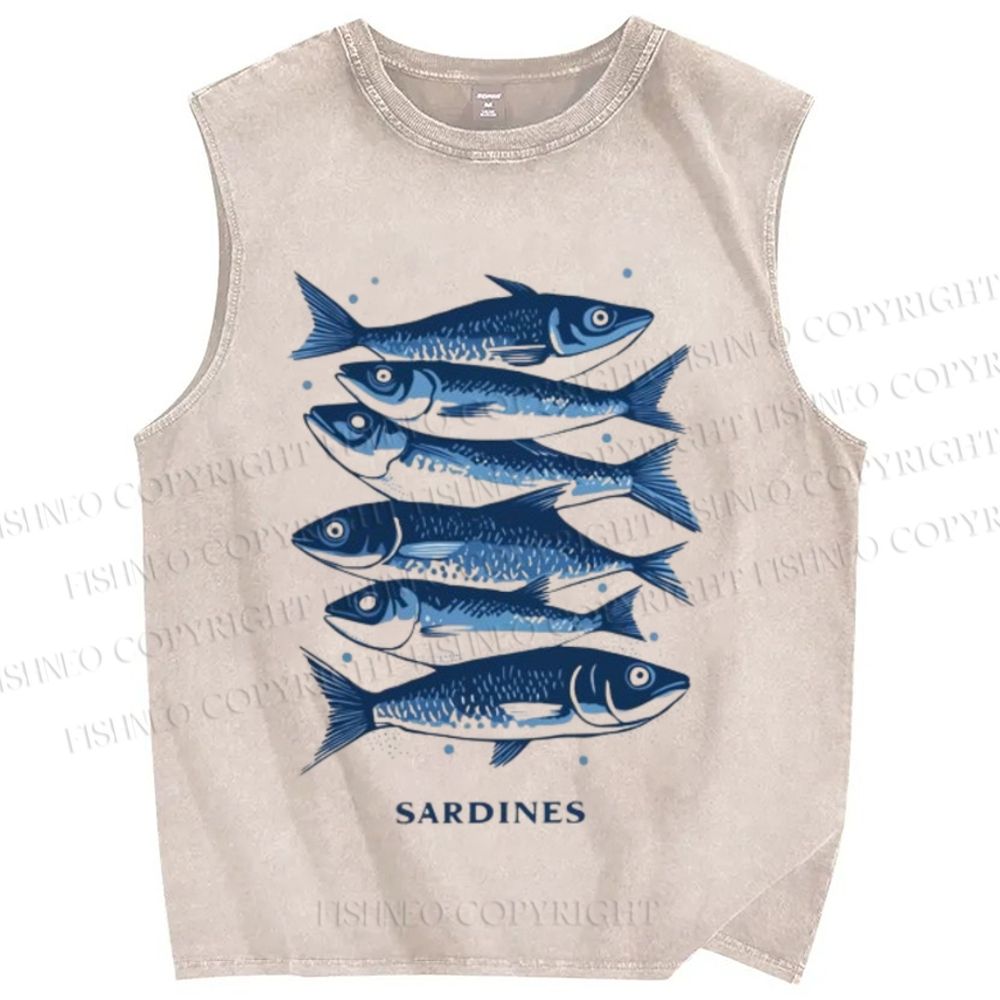 Unisex Sardines Printed Washed Tank Top