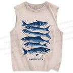 Unisex Sardines Printed Washed Tank Top
