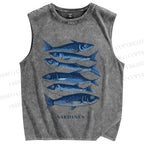 Unisex Sardines Printed Washed Tank Top