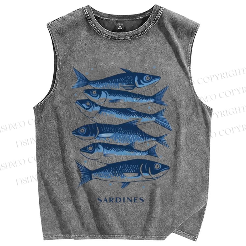 Unisex Sardines Printed Washed Tank Top