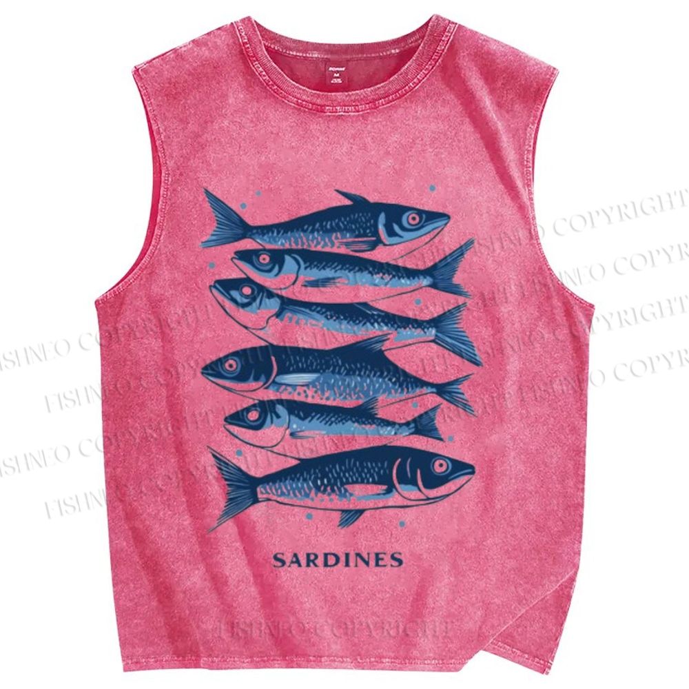 Unisex Sardines Printed Washed Tank Top