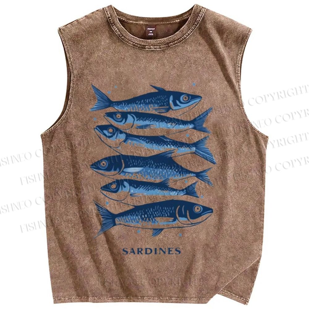 Unisex Sardines Printed Washed Tank Top