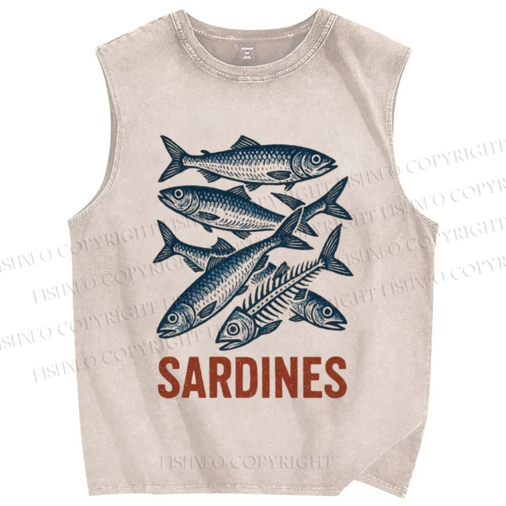 Unisex Sardines Printed Washed Tank Top