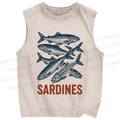 Unisex Sardines Printed Washed Tank Top