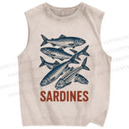 Unisex Sardines Printed Washed Tank Top