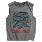 Unisex Sardines Printed Washed Tank Top
