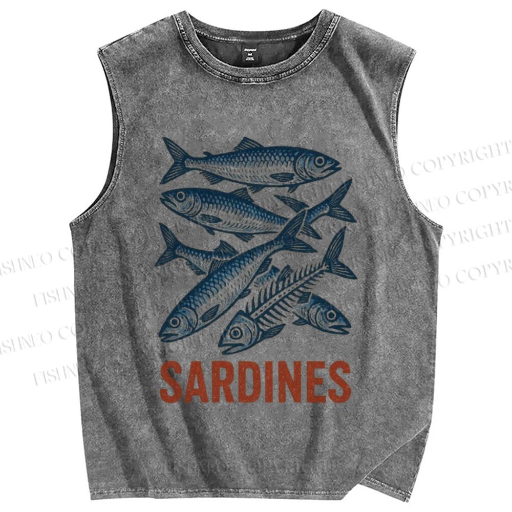 Unisex Sardines Printed Washed Tank Top