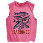 Unisex Sardines Printed Washed Tank Top