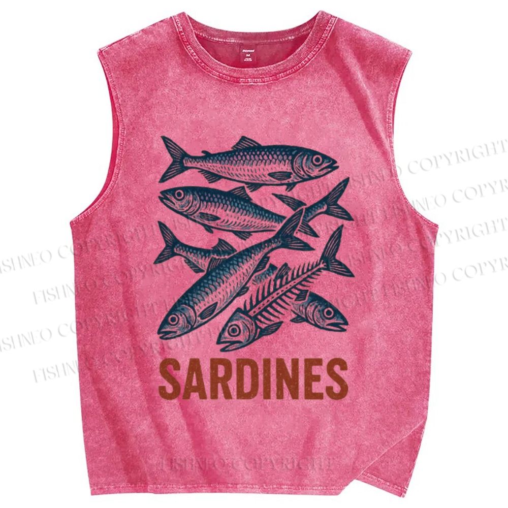 Unisex Sardines Printed Washed Tank Top