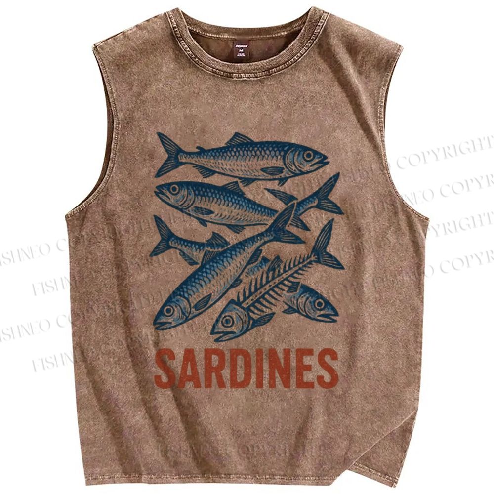 Unisex Sardines Printed Washed Tank Top