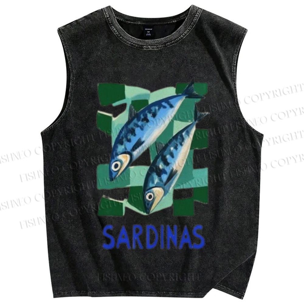 Unisex Sardines Printed Washed Tank Top