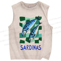 Unisex Sardines Printed Washed Tank Top