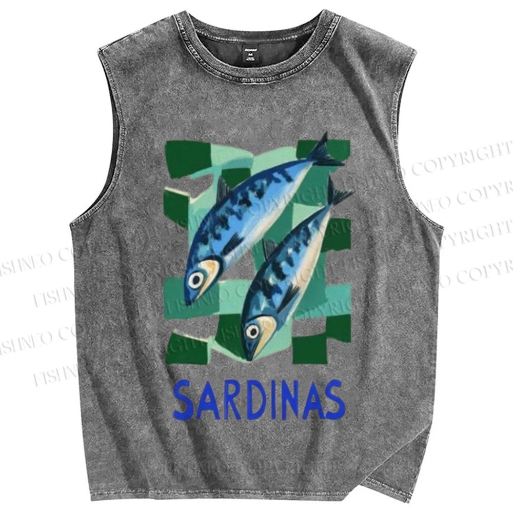 Unisex Sardines Printed Washed Tank Top