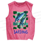 Unisex Sardines Printed Washed Tank Top