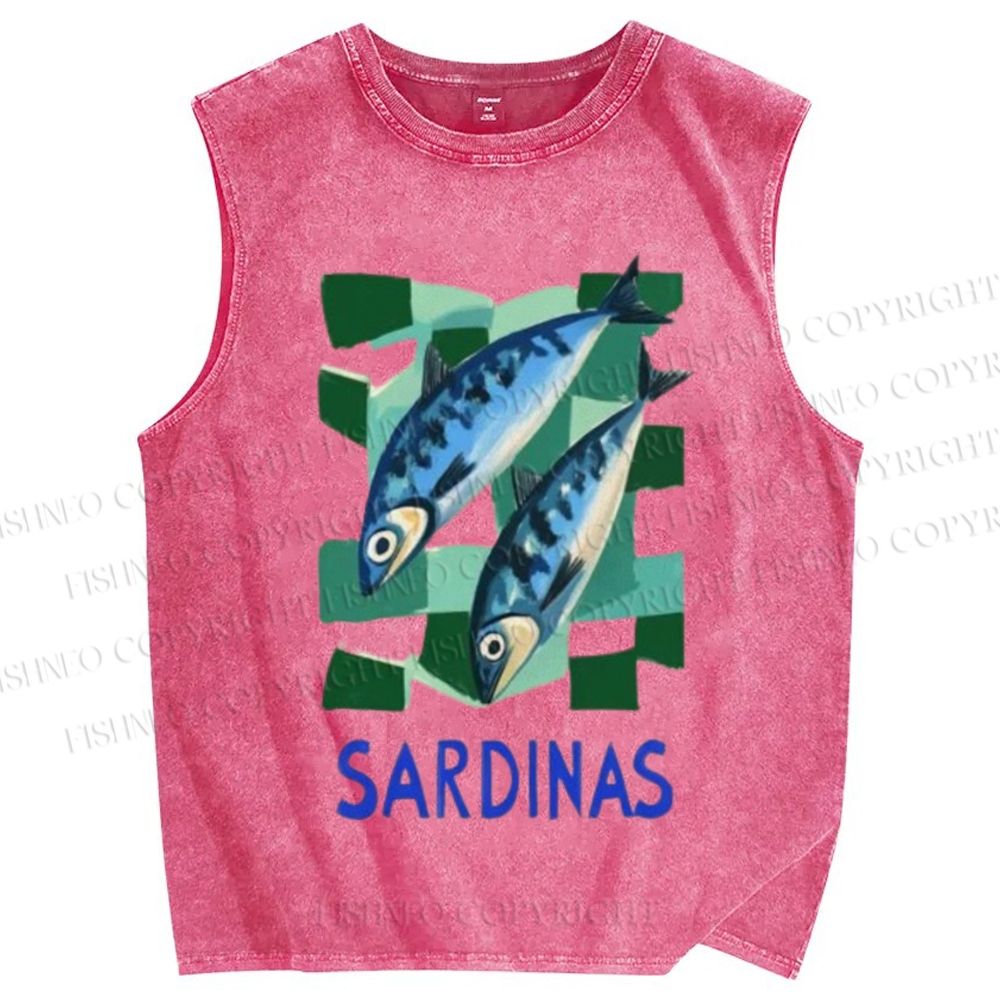 Unisex Sardines Printed Washed Tank Top