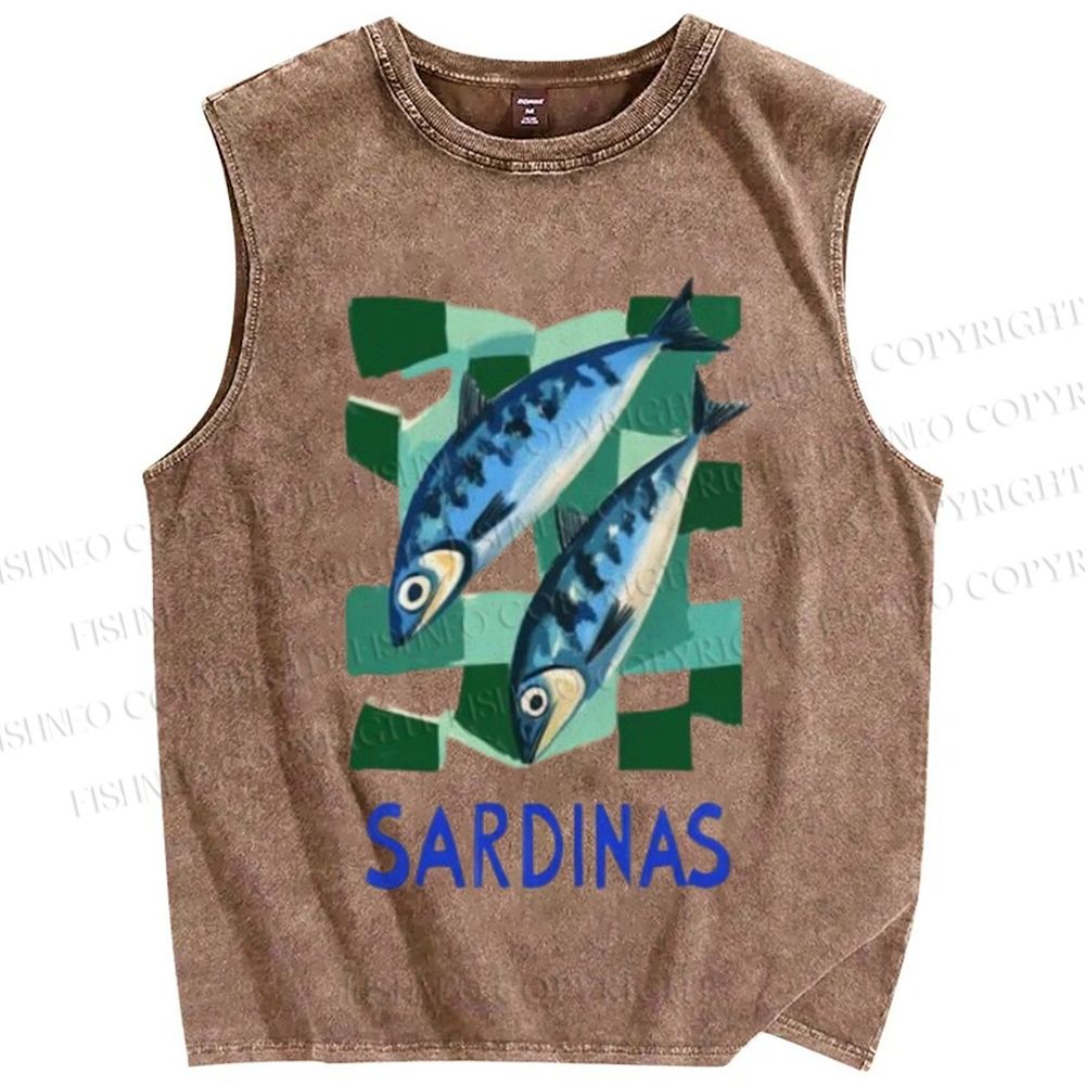 Unisex Sardines Printed Washed Tank Top
