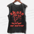 Unisex Skate Cat Now Or Never Printed Washed Tank Top