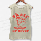 Unisex Skate Cat Now Or Never Printed Washed Tank Top