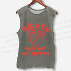Unisex Skate Cat Now Or Never Printed Washed Tank Top