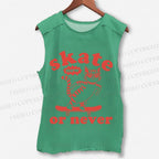 Unisex Skate Cat Now Or Never Printed Washed Tank Top