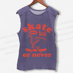 Unisex Skate Cat Now Or Never Printed Washed Tank Top