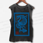 Unisex Vintage Octopus Sardine Fish Printed Washed Tank Top