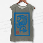 Unisex Vintage Octopus Sardine Fish Printed Washed Tank Top