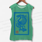 Unisex Vintage Octopus Sardine Fish Printed Washed Tank Top