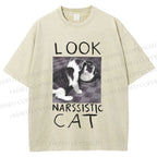 Unisex Cat Look Narssistic Printed Washed Tee