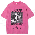 Unisex Cat Look Narssistic Printed Washed Tee