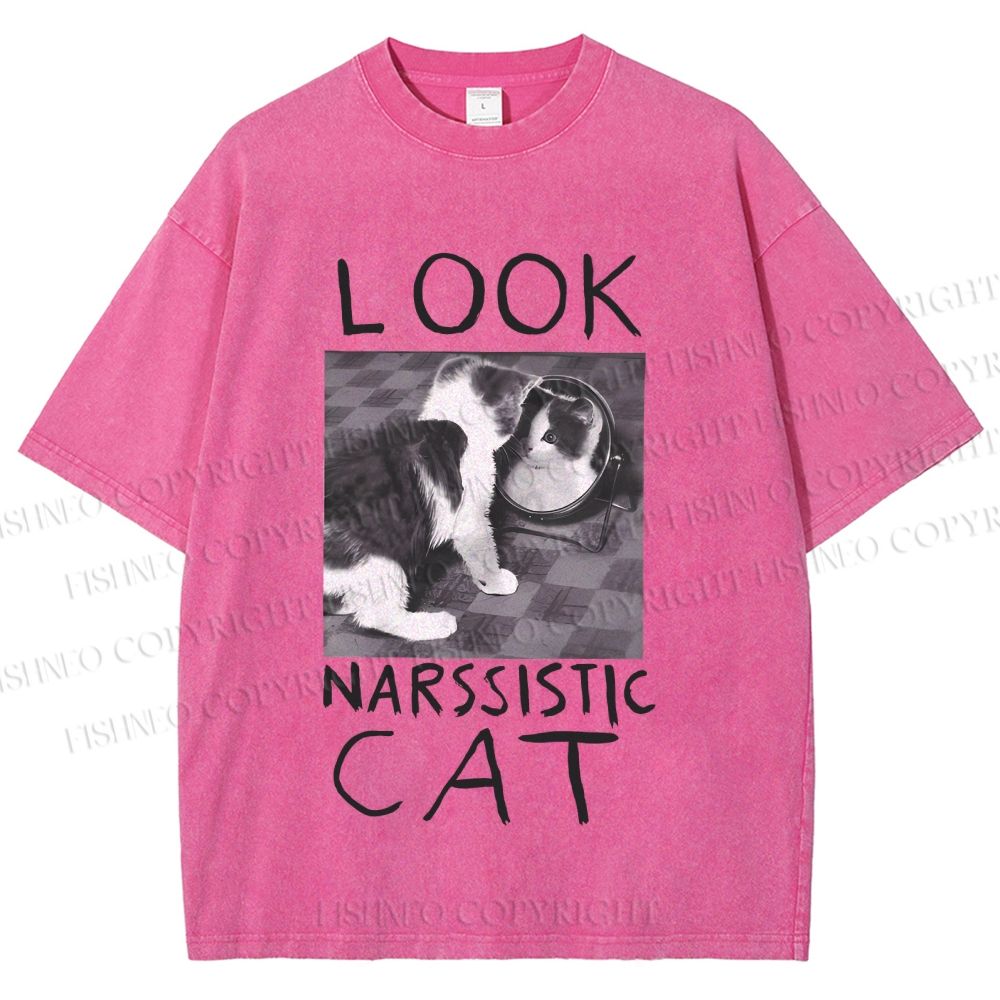 Unisex Cat Look Narssistic Printed Washed Tee
