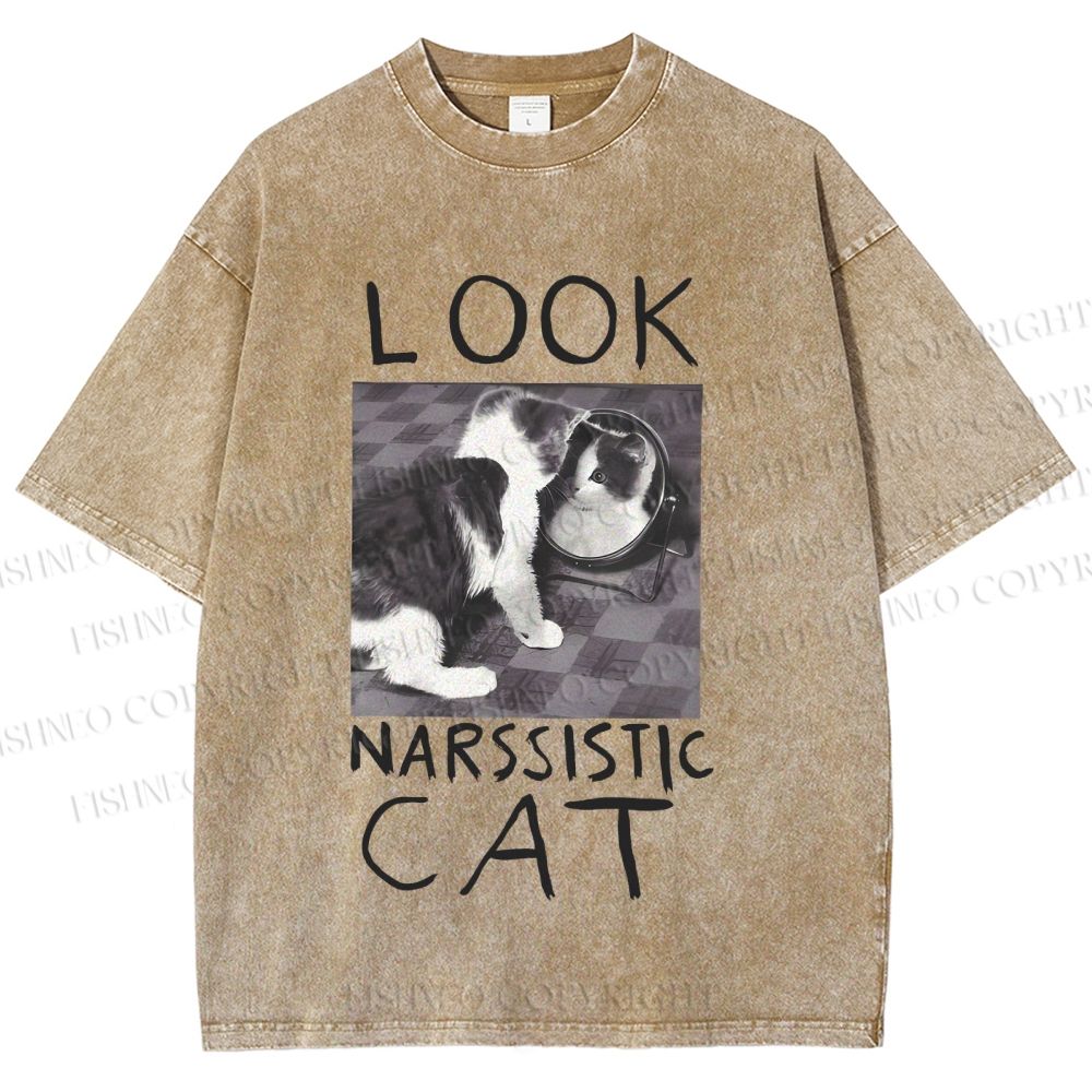 Unisex Cat Look Narssistic Printed Washed Tee