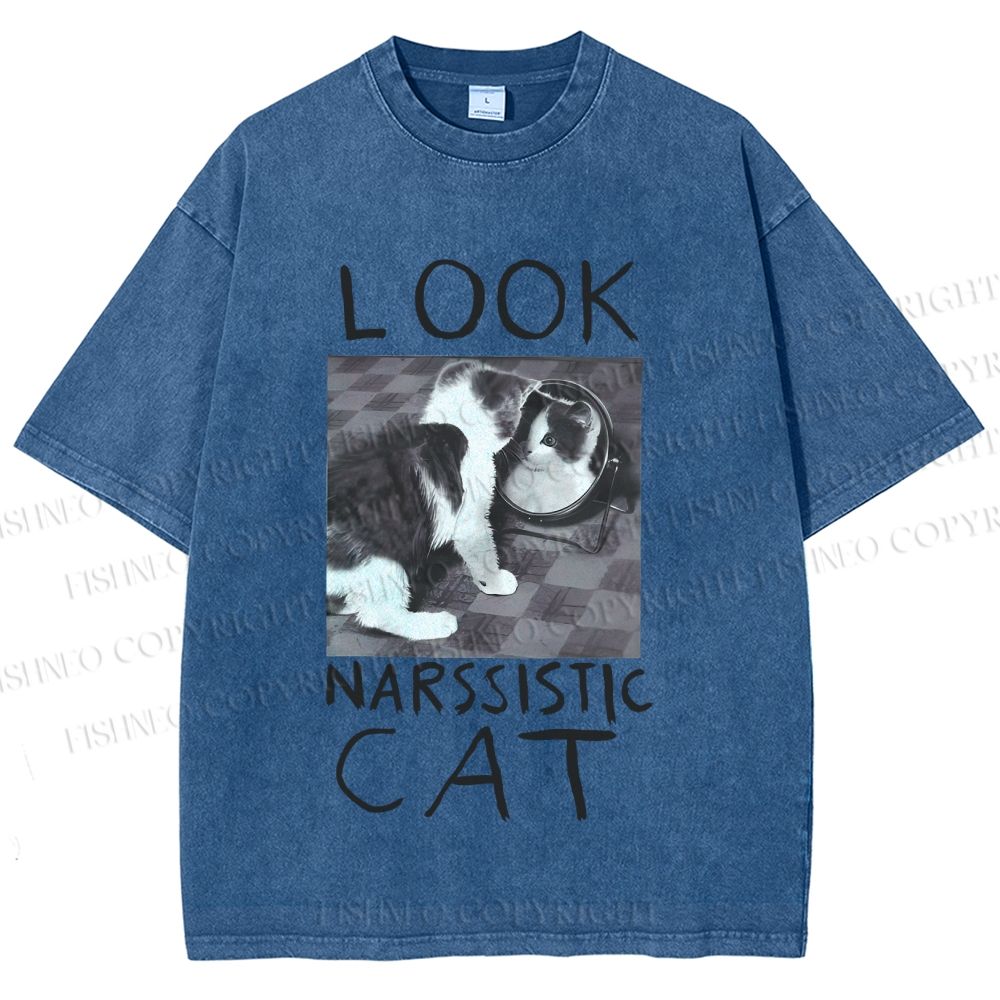 Unisex Cat Look Narssistic Printed Washed Tee