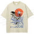 Unisex Vintage Japanese Art Style Fish Printed Washed Tee